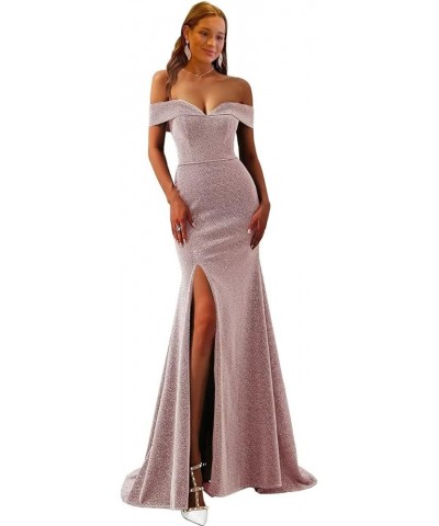 Women's Off Shoulder Side Split Mermaid Prom Evening Gown Blush $33.96 Dresses