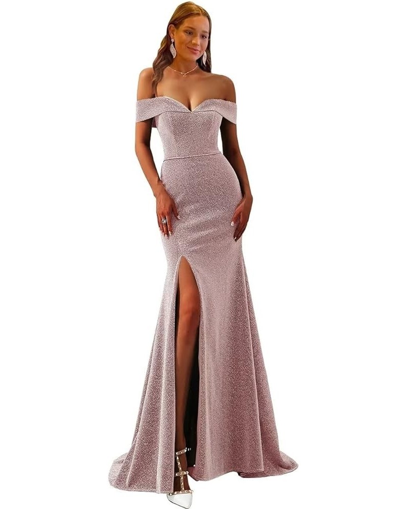 Women's Off Shoulder Side Split Mermaid Prom Evening Gown Blush $33.96 Dresses