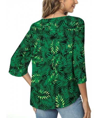 Womens 2024 Casual V-Neck Loose Tunic Top for leggings 3/4 Sleeve Chiffon Blouse Shirt Tops V/Leaf Green $12.40 Tops