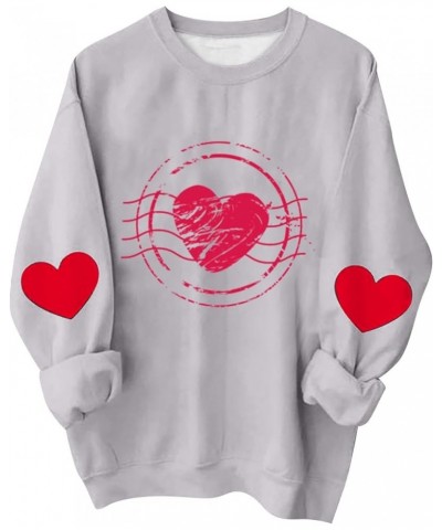 Valentines Day Sweater Womens Cute Love Heart Graphic Tees Loose Fit Long Sleeve Crewneck Pullover Sweatshirt Tops A-light Gr...