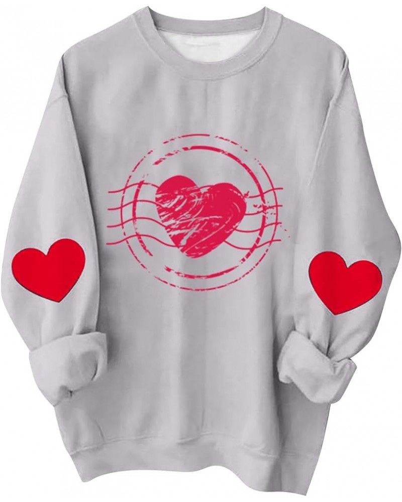 Valentines Day Sweater Womens Cute Love Heart Graphic Tees Loose Fit Long Sleeve Crewneck Pullover Sweatshirt Tops A-light Gr...