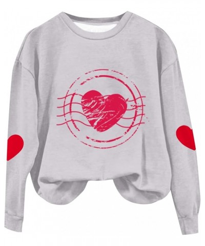 Valentines Day Sweater Womens Cute Love Heart Graphic Tees Loose Fit Long Sleeve Crewneck Pullover Sweatshirt Tops A-light Gr...