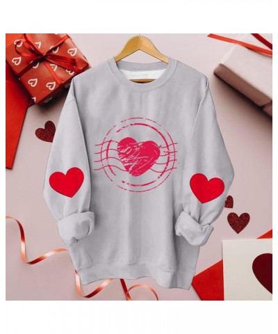 Valentines Day Sweater Womens Cute Love Heart Graphic Tees Loose Fit Long Sleeve Crewneck Pullover Sweatshirt Tops A-light Gr...