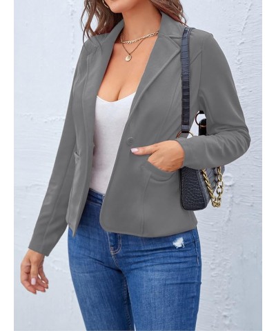 Blazers for Women Casual Long Sleeve Button Front Blazer Work Office Blazers Jacket with Pockets Grey $24.50 Blazers