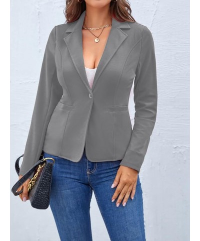 Blazers for Women Casual Long Sleeve Button Front Blazer Work Office Blazers Jacket with Pockets Grey $24.50 Blazers