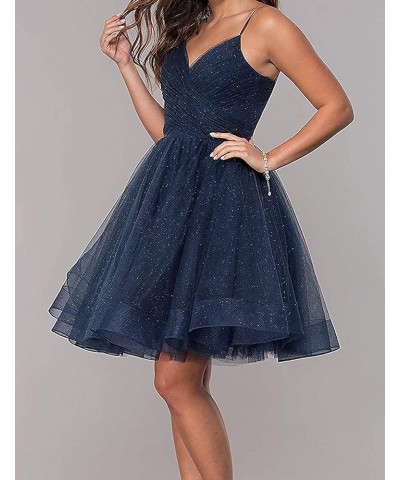 Junior's Short Homecoming Dresses V Neck Tulle Ball Gown Short Prom Graduation Dress LNL031 Navy Blue $25.85 Dresses