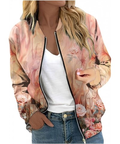 Zip Up Jackets for Women 2023 Trendy Casual Long Sleeve Coats Fall Bomber Jackets Orange $11.39 Jackets