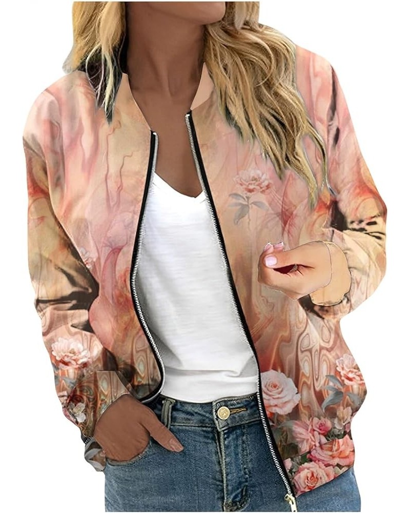 Zip Up Jackets for Women 2023 Trendy Casual Long Sleeve Coats Fall Bomber Jackets Orange $11.39 Jackets