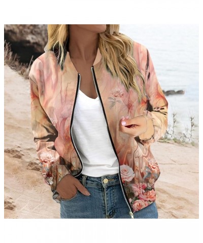 Zip Up Jackets for Women 2023 Trendy Casual Long Sleeve Coats Fall Bomber Jackets Orange $11.39 Jackets