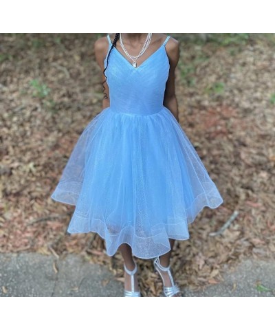 Junior's Short Homecoming Dresses V Neck Tulle Ball Gown Short Prom Graduation Dress LNL031 Navy Blue $25.85 Dresses