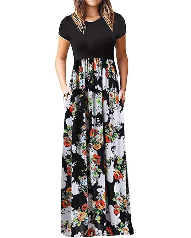 Maxi Dresses for Women 2023 Short Sleeve Sleeveless Maxi Dress Casual Loose Empire Waist Long Dresses with Pockets B-color6 $...