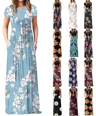 Maxi Dresses for Women 2023 Short Sleeve Sleeveless Maxi Dress Casual Loose Empire Waist Long Dresses with Pockets B-color6 $...