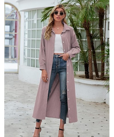 Women Cotton and Linen Shirt Dress Casual Loose Maxi Dresses Purple $14.70 Dresses