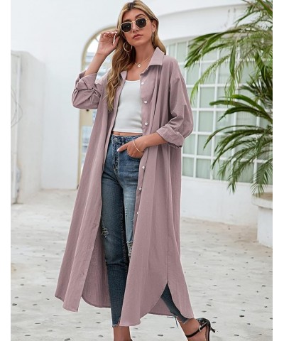 Women Cotton and Linen Shirt Dress Casual Loose Maxi Dresses Purple $14.70 Dresses