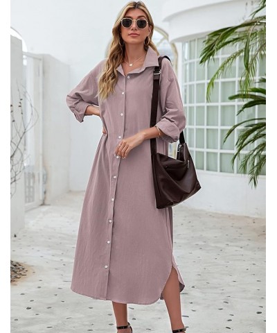 Women Cotton and Linen Shirt Dress Casual Loose Maxi Dresses Purple $14.70 Dresses