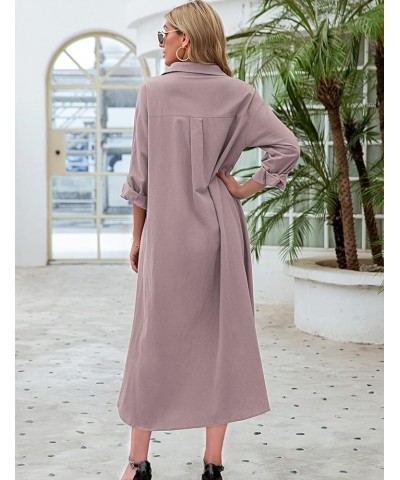 Women Cotton and Linen Shirt Dress Casual Loose Maxi Dresses Purple $14.70 Dresses