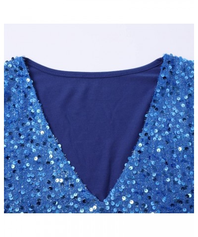 Sequin Blouse for Women Long Sleeve V-Neck Shiny Sequined Tops Shirt Casual Holiday Glitter Party T-Shirt 15 Blue $10.18 Blouses