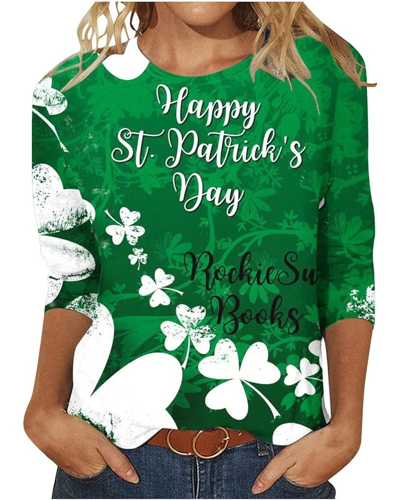 St Patrick's Day Shirts for Women Dressy Casual 3/4 Sleeve Tunic Tops Fashion Shamrock Clover Graphic Tees Crewneck Blouses 5...