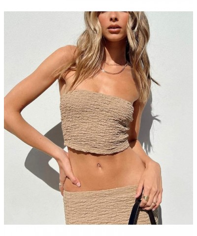 Women Crochet Knit 2 Piece Skirt Sets Y2k Hollow Out Crop Top Bodycon Maxi Skirts Sexy Strapless Summer Beachwear R-strapless...