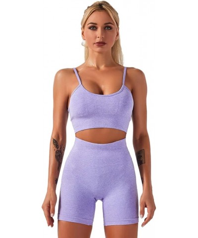 Women Workout Sets Yoga Outfit Seamless Crop Top Bra with High Waist Biker Shorts Tracksuit Exercise Gym Tracksuits Purple $8...