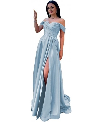 Women's Off Shoulder Bridesmaid Dresses Satin Long Sweetheart Mermaid Formal Evening Gowns with Slit BD401 Sky Blue $28.60 Dr...