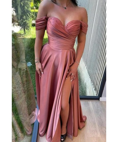 Women's Off Shoulder Bridesmaid Dresses Satin Long Sweetheart Mermaid Formal Evening Gowns with Slit BD401 Sky Blue $28.60 Dr...