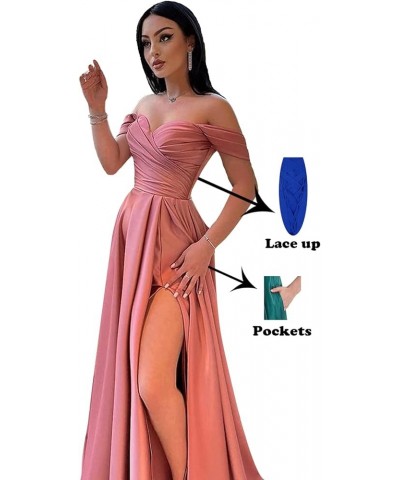 Women's Off Shoulder Bridesmaid Dresses Satin Long Sweetheart Mermaid Formal Evening Gowns with Slit BD401 Sky Blue $28.60 Dr...