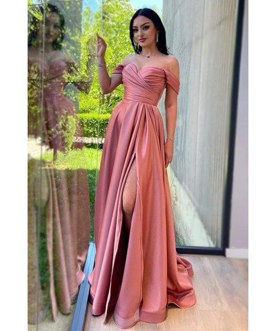 Women's Off Shoulder Bridesmaid Dresses Satin Long Sweetheart Mermaid Formal Evening Gowns with Slit BD401 Sky Blue $28.60 Dr...