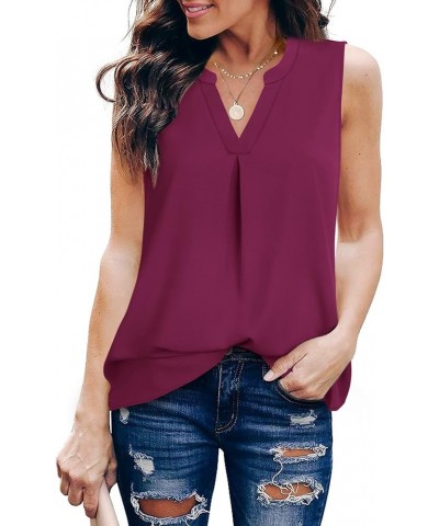 Women's Summer Tank Blouse Casual V Neck Sleeveless Tunic Top Shirt Red Violet $19.37 Tanks