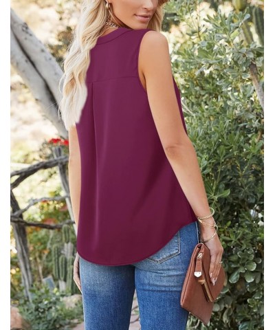 Women's Summer Tank Blouse Casual V Neck Sleeveless Tunic Top Shirt Red Violet $19.37 Tanks