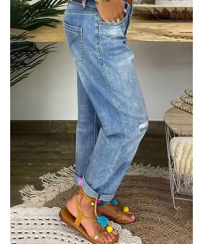 Boyfriend Jeans for Women Stretch Straight Leg Jeans Low Waist Button Fly Jeans Light Blue $19.78 Jeans