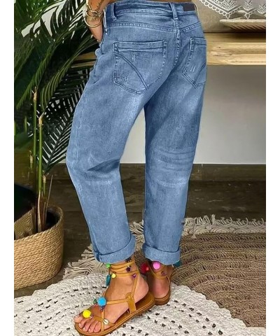 Boyfriend Jeans for Women Stretch Straight Leg Jeans Low Waist Button Fly Jeans Light Blue $19.78 Jeans