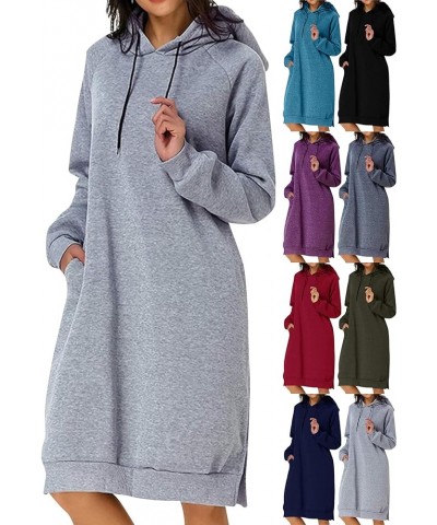 Women's Hooded Sweatshirt Drawstring Lightweight Long Sleeve Pullover Split Hem Hoodie Dress with Pockets Black $7.19 Hoodies...