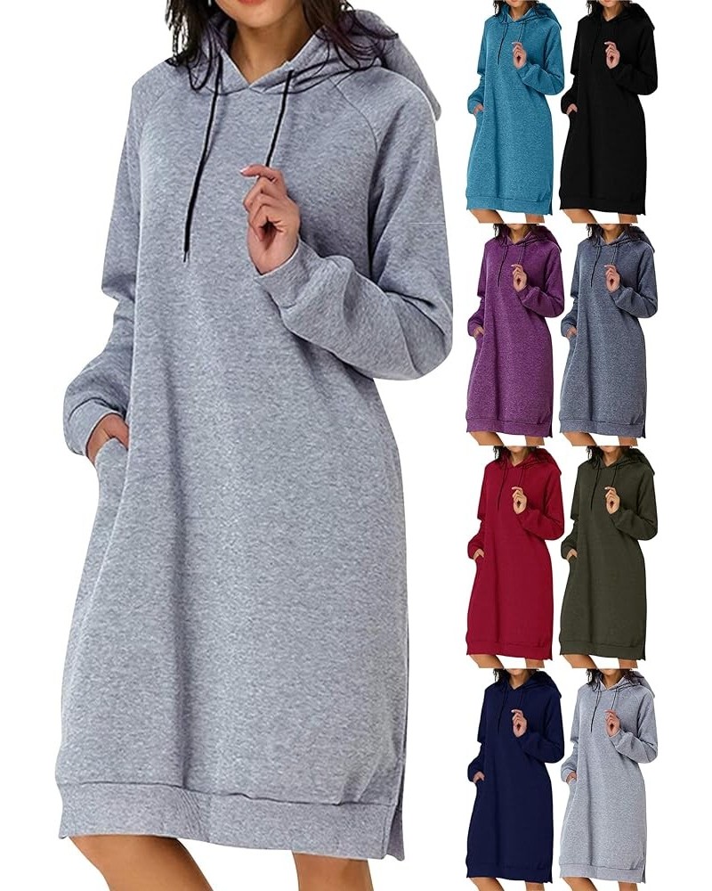 Women's Hooded Sweatshirt Drawstring Lightweight Long Sleeve Pullover Split Hem Hoodie Dress with Pockets Black $7.19 Hoodies...