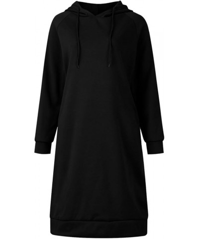 Women's Hooded Sweatshirt Drawstring Lightweight Long Sleeve Pullover Split Hem Hoodie Dress with Pockets Black $7.19 Hoodies...