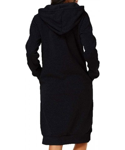 Women's Hooded Sweatshirt Drawstring Lightweight Long Sleeve Pullover Split Hem Hoodie Dress with Pockets Black $7.19 Hoodies...