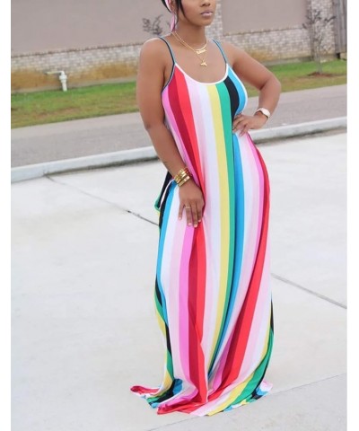 Women's Casual Maxi Dresses Summer Sexy Stripe Bodycon Long Floor Length Sleeveless Colorful Sundresses Plus Size Colourful96...