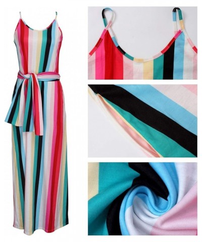 Women's Casual Maxi Dresses Summer Sexy Stripe Bodycon Long Floor Length Sleeveless Colorful Sundresses Plus Size Colourful96...