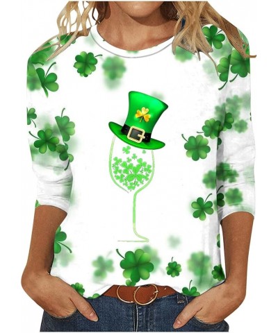 St Patrick's Day Shirts for Women Dressy Casual 3/4 Sleeve Tunic Tops Fashion Shamrock Clover Graphic Tees Crewneck Blouses 2...