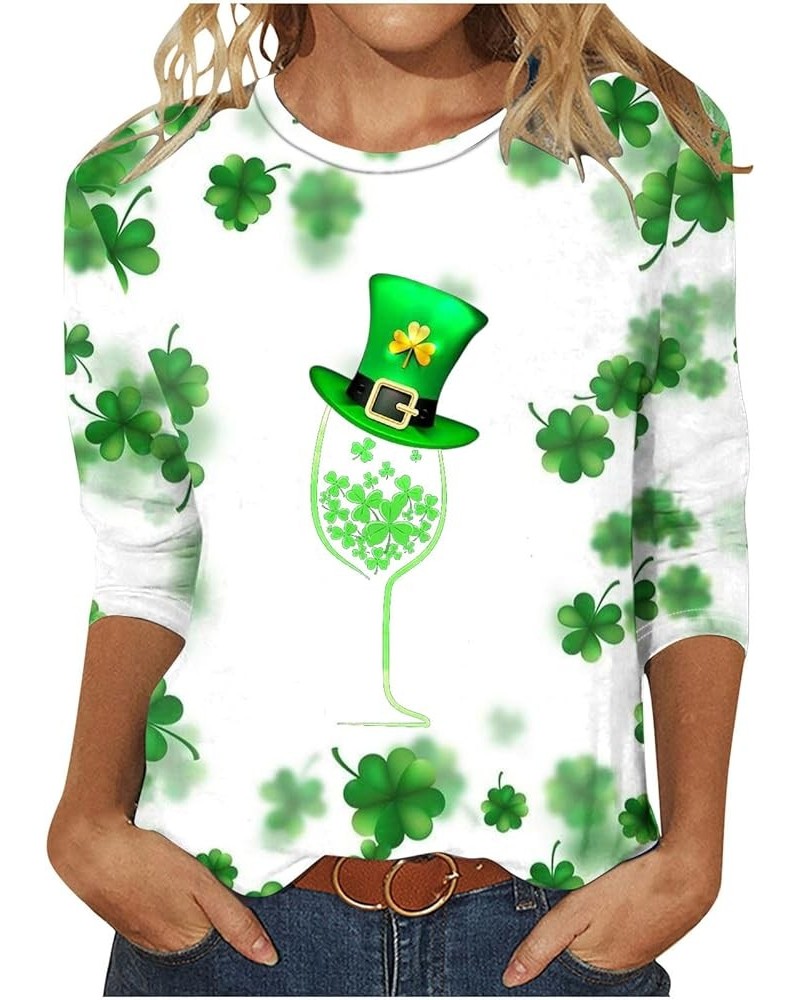 St Patrick's Day Shirts for Women Dressy Casual 3/4 Sleeve Tunic Tops Fashion Shamrock Clover Graphic Tees Crewneck Blouses 2...