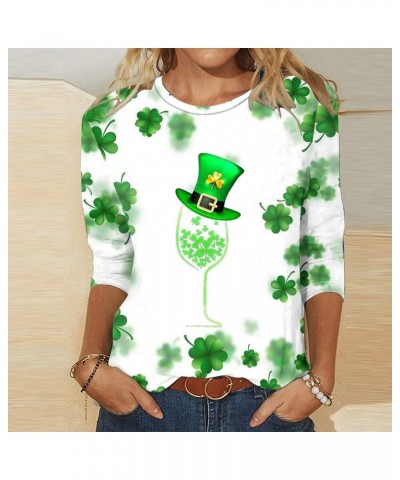 St Patrick's Day Shirts for Women Dressy Casual 3/4 Sleeve Tunic Tops Fashion Shamrock Clover Graphic Tees Crewneck Blouses 2...