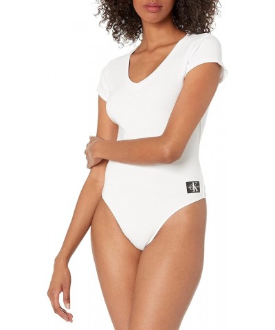 womens Logo Patch Short Sleeve V-neck BodysuitBodysuit White $20.66 Lingerie