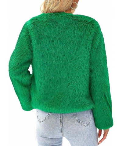 Women Winter Faux Fur Cropped Jacket Long Sleeve Open front Fleece Coat Fluffy Shaggy Short Coat Outerwear Green a $12.25 Coats