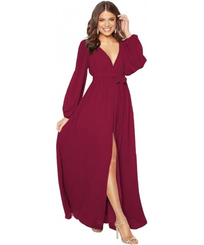 Women's Long Sleeve Bridesmaid Dresses with Slit Chiffon Simple V Neck Formal Party Dresses Evening Gown YJY61 Lavender $32.8...