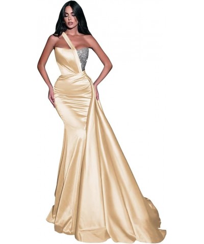 Womens Mermaid One Shoulder Prom Dresses Satin Sequin Formal Evening Gowns Champange $36.75 Dresses