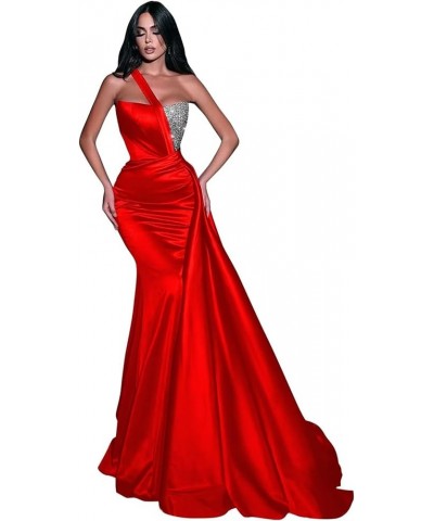 Womens Mermaid One Shoulder Prom Dresses Satin Sequin Formal Evening Gowns Champange $36.75 Dresses