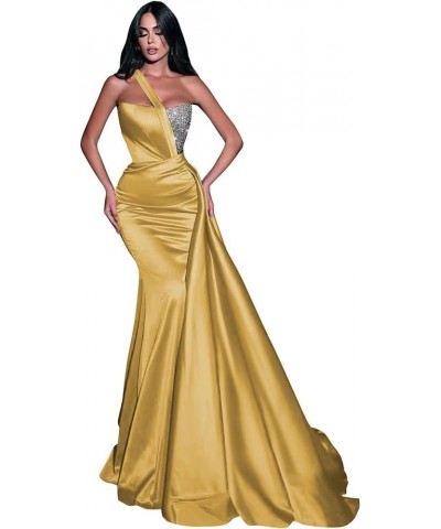 Womens Mermaid One Shoulder Prom Dresses Satin Sequin Formal Evening Gowns Champange $36.75 Dresses