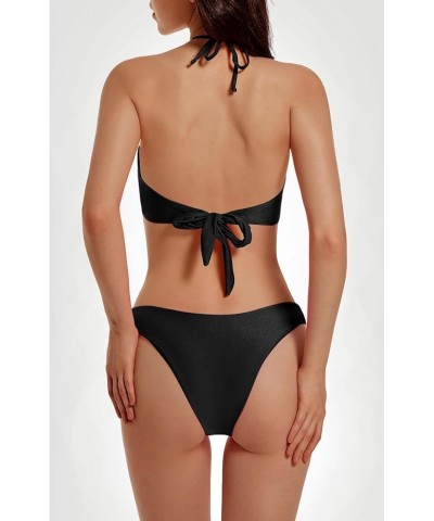 Bikini Sets for Women Sexy Strappy Bikini Women Swimwear Women's 2 Piece Bandeau Swimsuits Black $11.00 Swimsuits