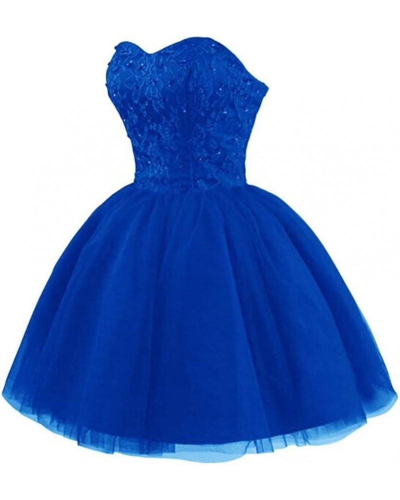 Tulle Homecoming Dresses Short Cocktail Dresses Formal Prom Party Gowns for Juniors Lace Appliques Royal Blue $37.00 Dresses