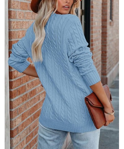 Women's 2024 Long Sleeve Cable Knit Button Cardigan Sweater Open Front Outwear Coat with Pockets Blue $26.39 Sweaters